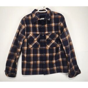 Native Youth Men's Navy Blue/Brown Plaid Flannel Button-Up Shirt Size L